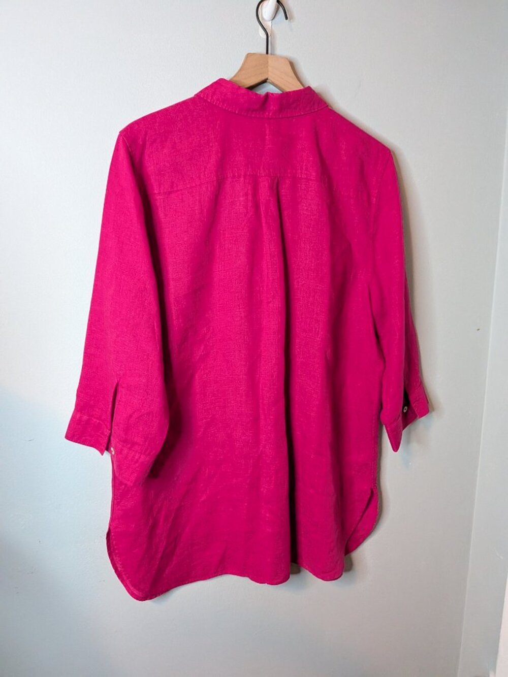 Chicos Linen No Iron 3/4 Sleeve Button Blouse Size 3 Pink - Picture 5 of 6